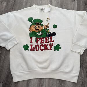 Vintage I Feel Lucky St Patrick’s Day Sweatshirt Mens XL 90s White Signal USA